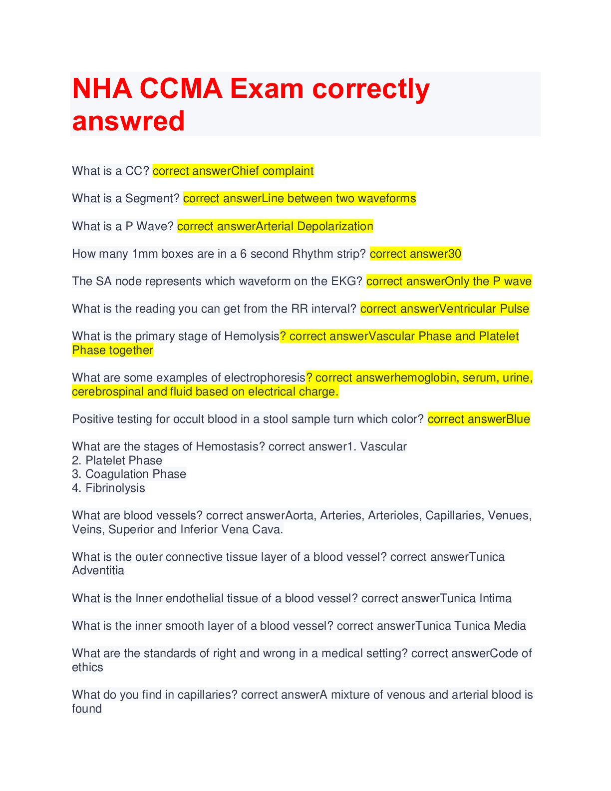 Preview image for NHA CCMA Exam correctly answred
